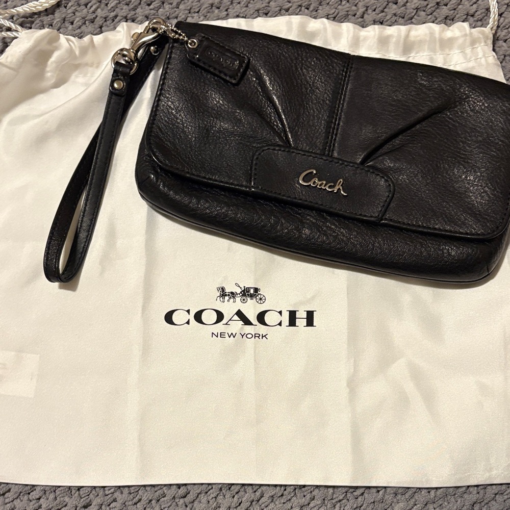 Coach Black Leather Wristlet Clutch